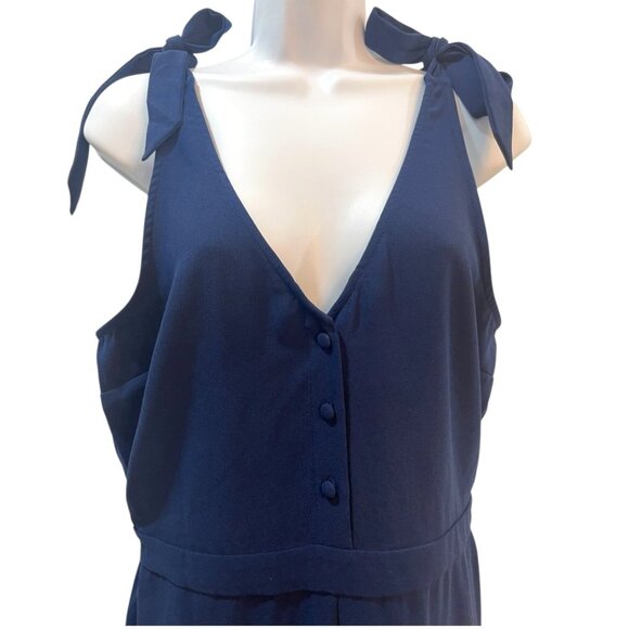 Cupcakes & Cashmere Topeka Jumpsuit M | Navy Crepe Wide-Leg with Shoulder Ties - Picture 4 of 16